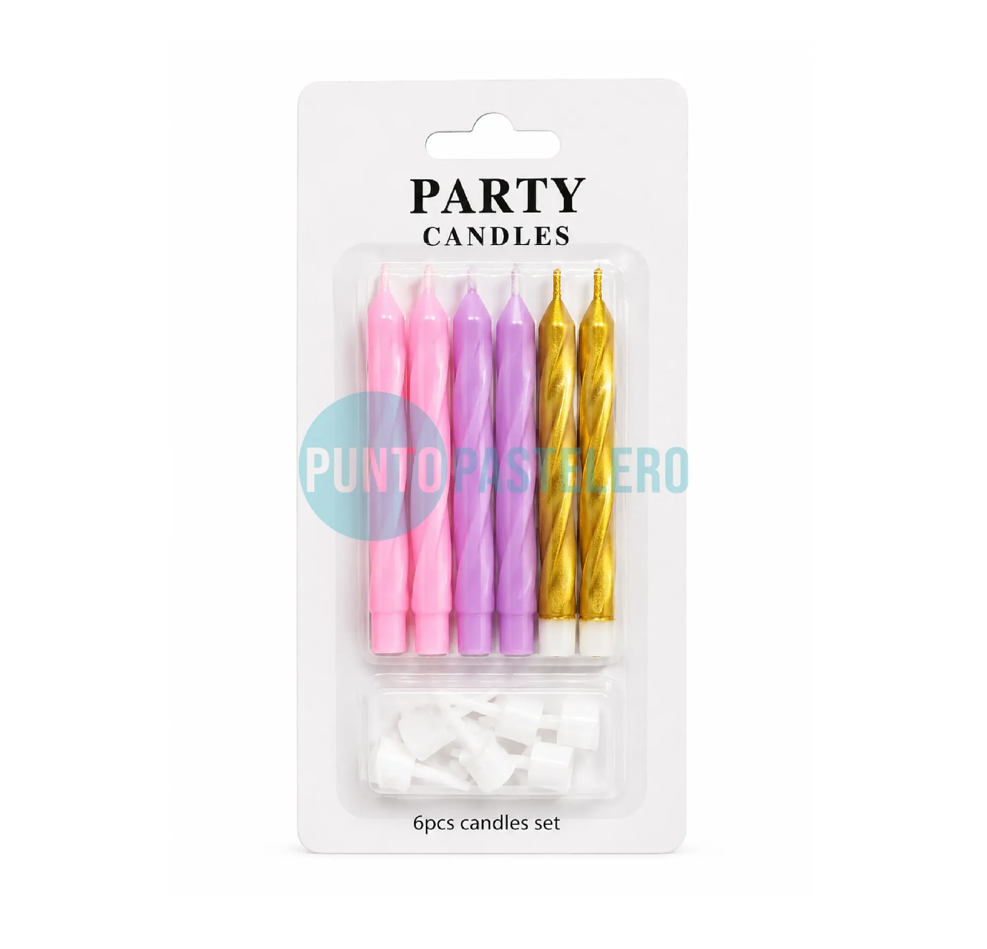 PACK VELAS MIX COLORS "TWIST" (X 6 U.) (ROSA-LILA-DORADO)