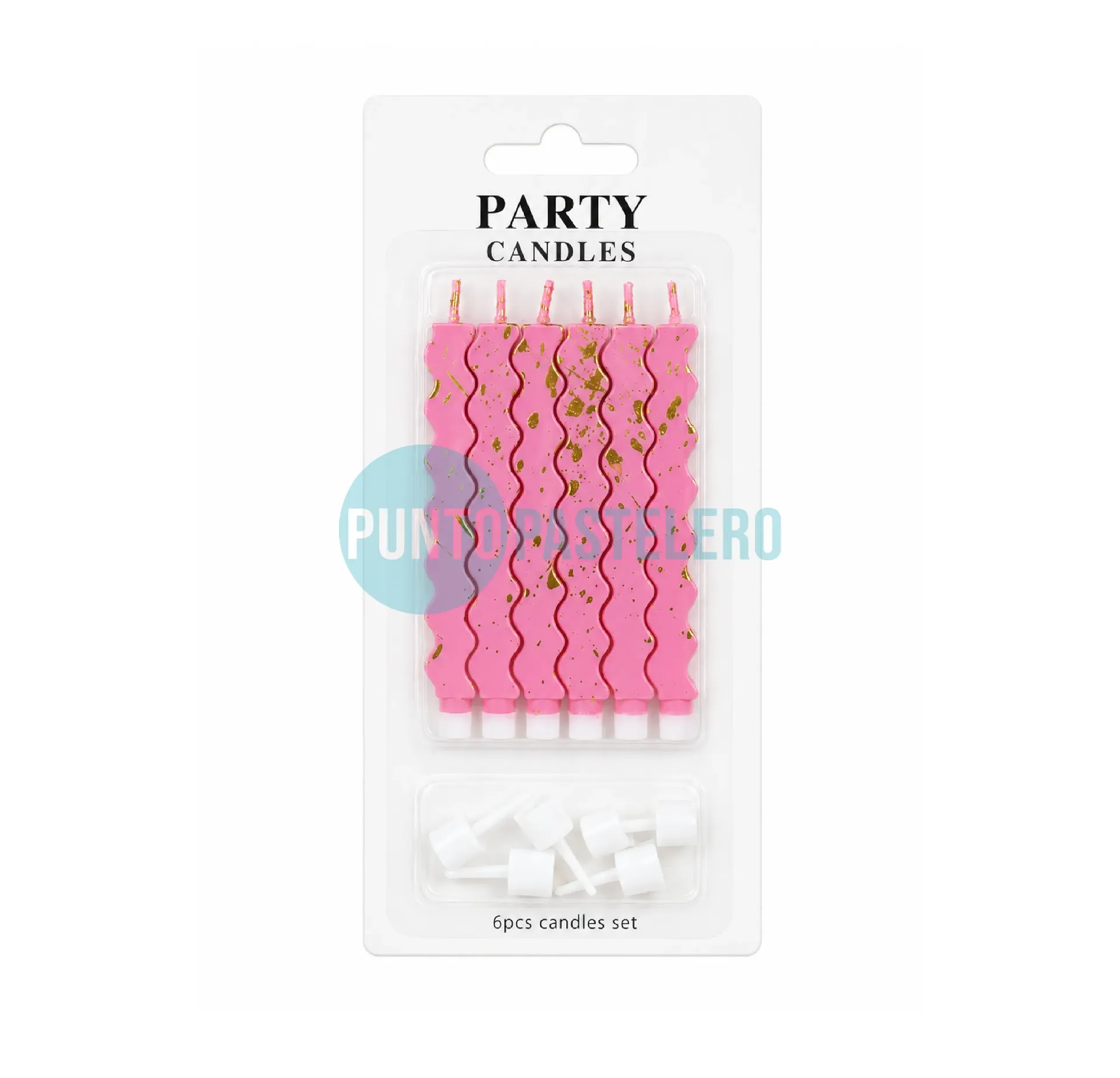 PACK VELAS ONDITAS "WAVES" CON PINTITAS (X 6 U.) (ROSA)