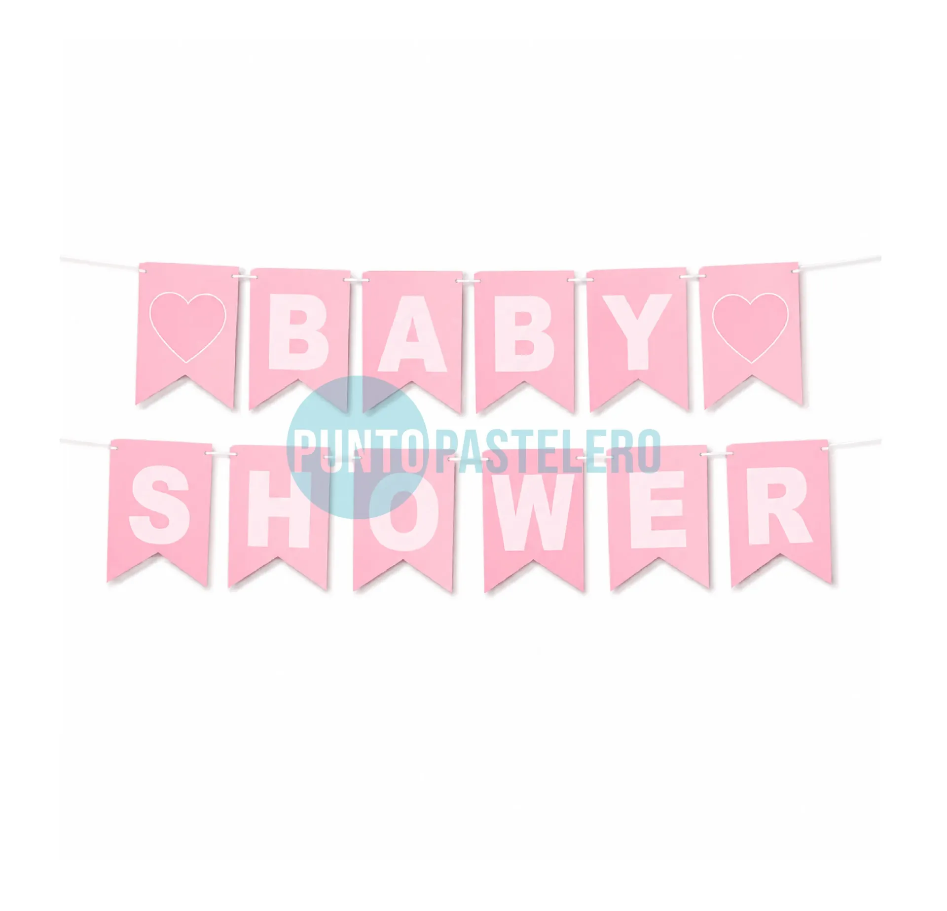 BANDERIN BABY SHOWER "HEART" (ROSA)