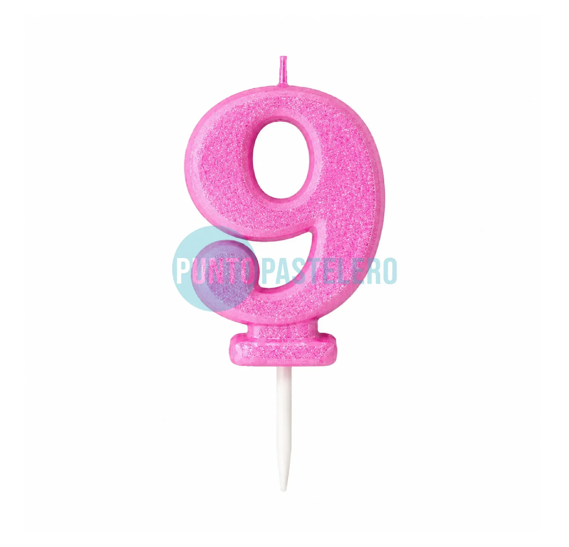 [459L] VELA NUMERO CON BRILLO ROSA N° 9 (LOLITA)