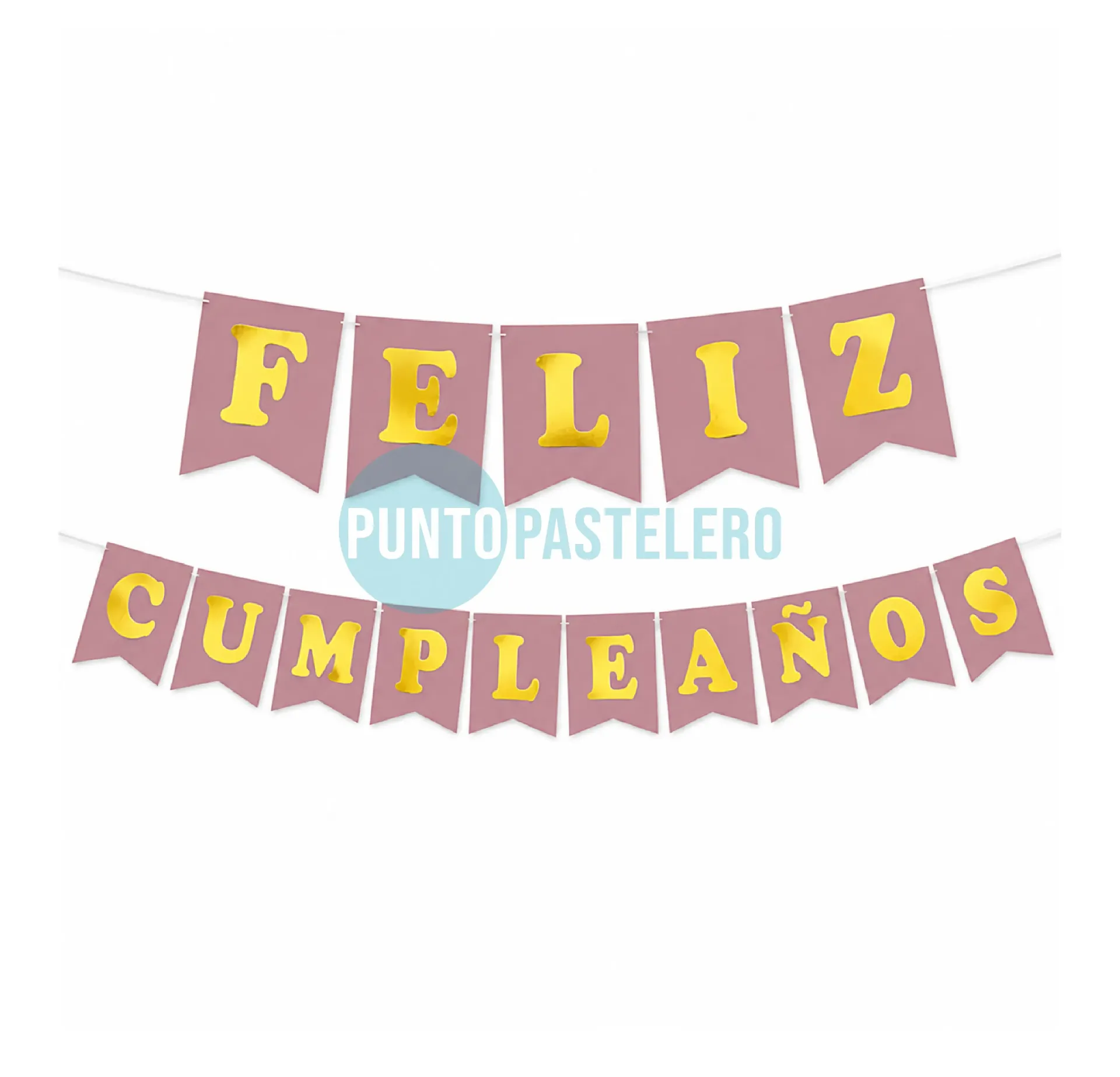 BANDERIN CON STAMPING FELIZ CUMPLEAÑOS GOLD ROSE (ROSA GOLD)
