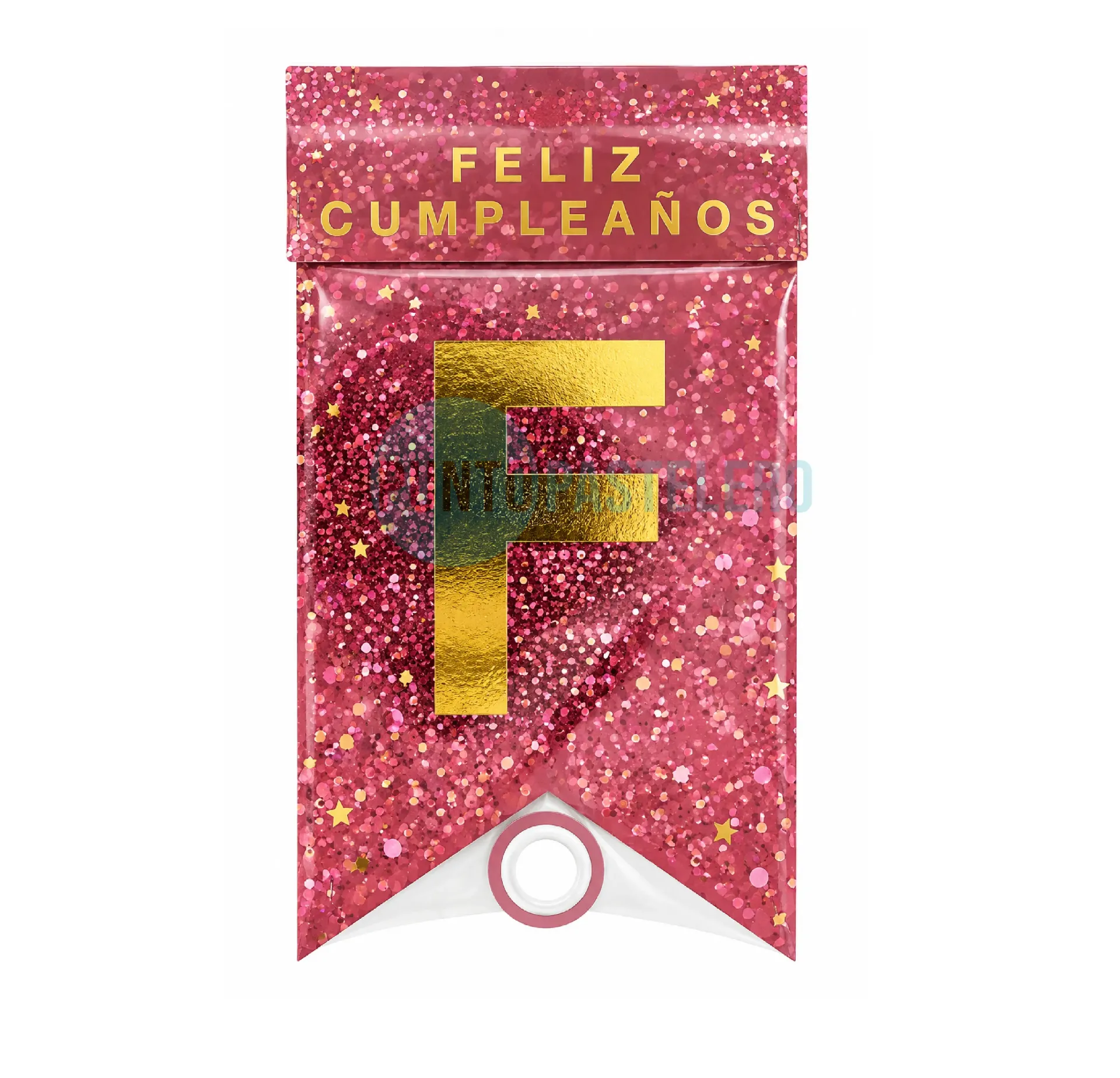 BANDERIN FELIZ CUMPLEAÑOS HOLOGRAFICO ROSA