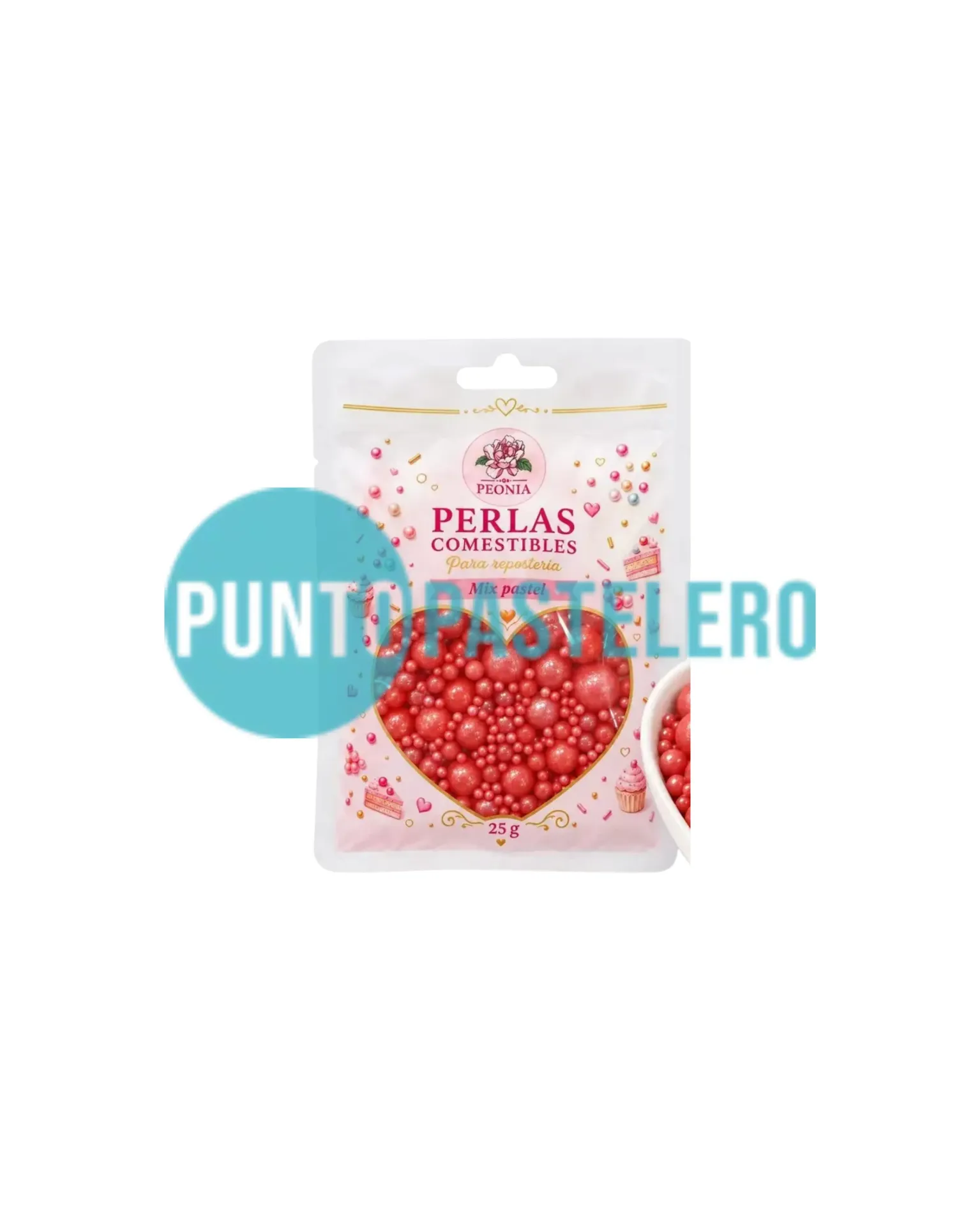 PERLAS COMESTIBLES ROJO PASTEL BRILLO (25 GR)