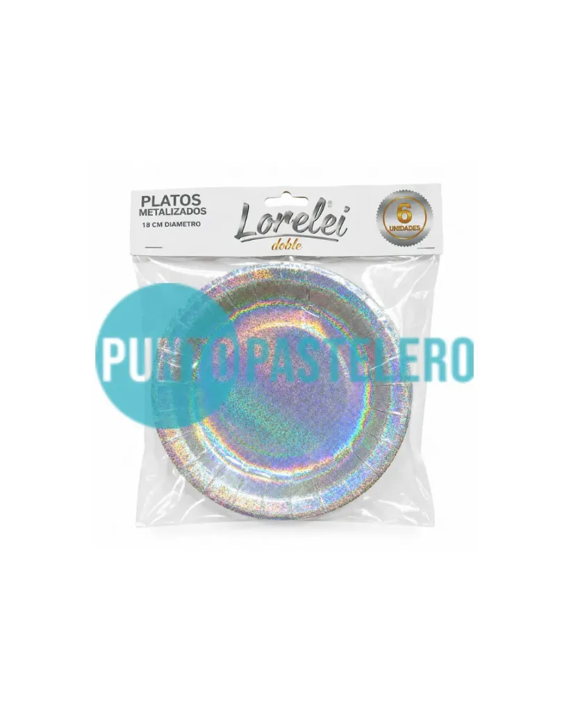 PLATO POLIPAPEL METALIZADO HOLOGRAFICO (6 U.)