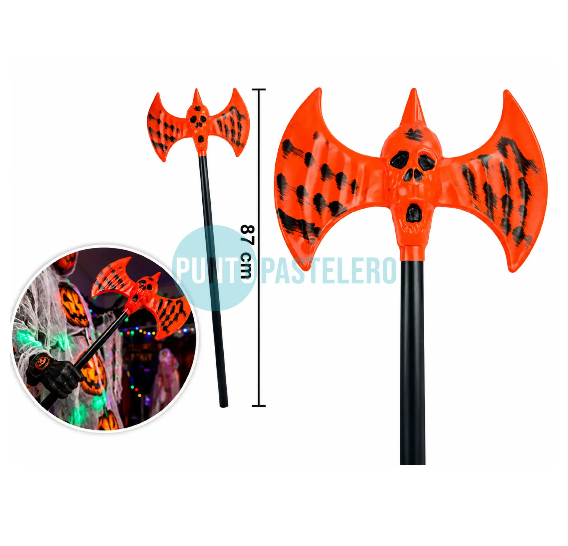 HACHA DOBLE DIABLO NARANJA HALLOWEEN