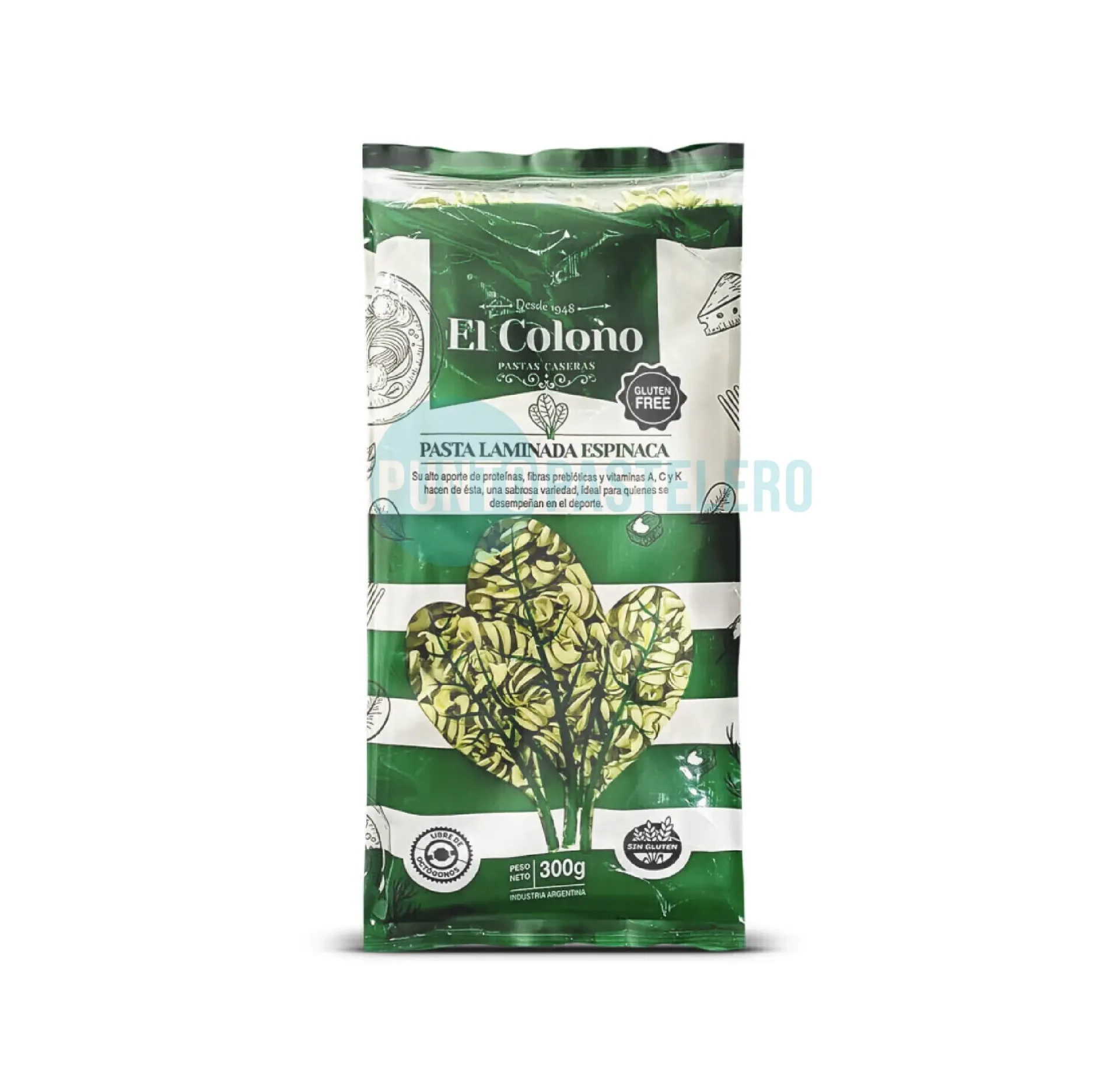 FIDEOS TIRABUZON LAMINADO ESPINACA EL COLONO (X 300 GR.) (SIN GLUTEN)