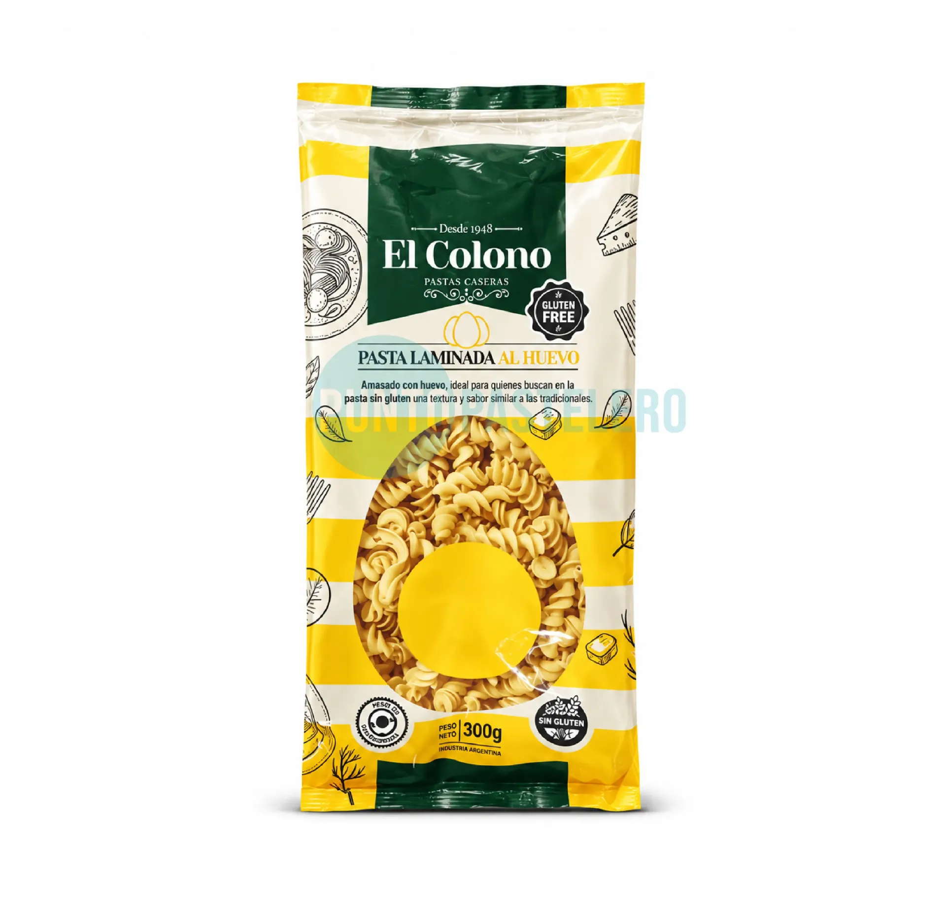 FIDEOS TIRABUZON LAMINADO AL HUEVO EL COLONO (X 300 GR.) (SIN GLUTEN)