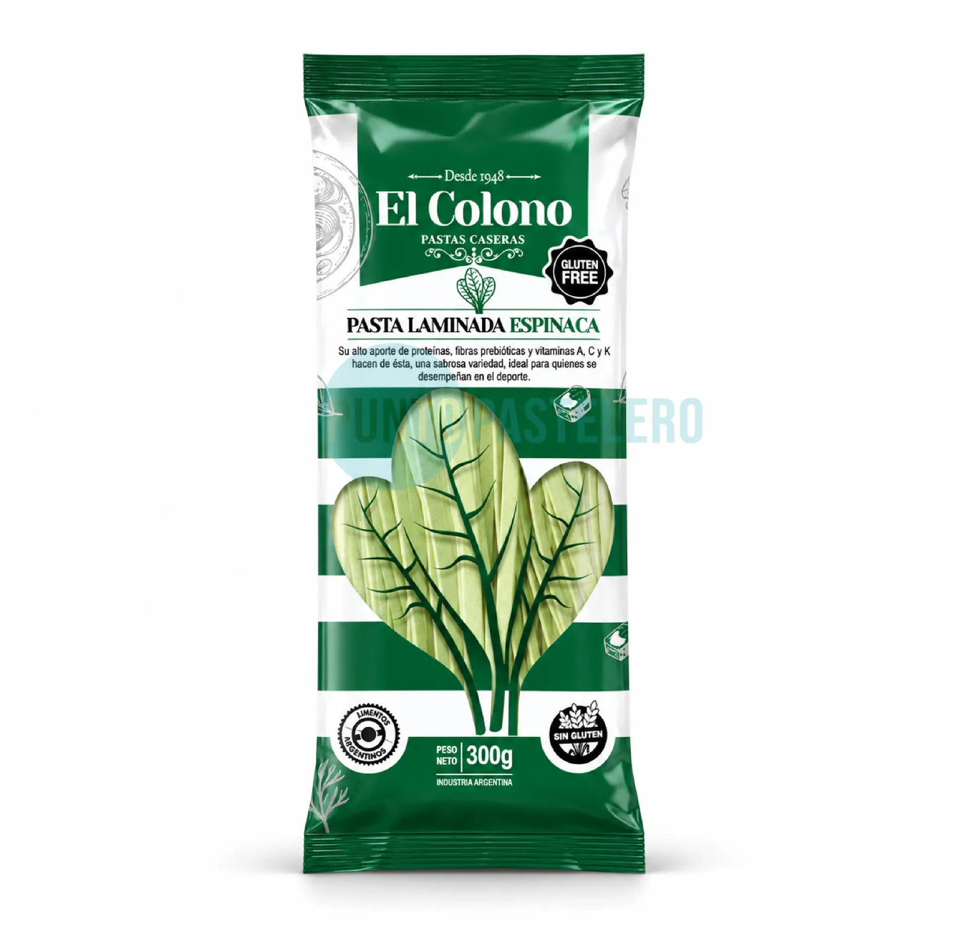 FIDEOS FETUCCINI LAMINADO ESPINACA EL COLONO (X 300 GR.) (SIN GLUTEN)