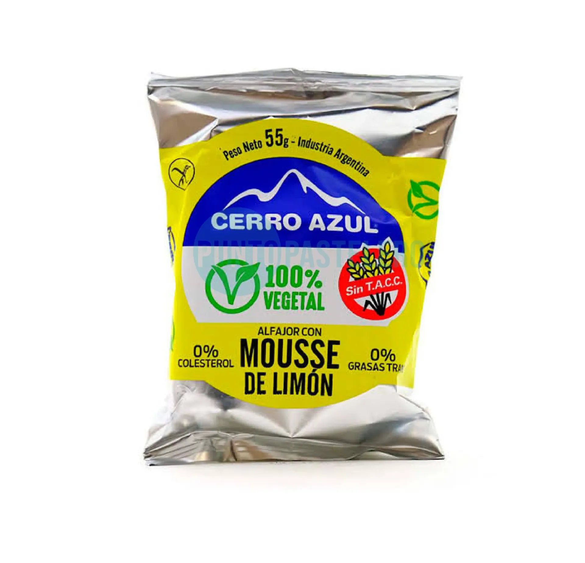 ALFAJOR MOUSSE DE LIMON CERRO AZUL (X 55 GR.) (SIN GLUTEN) (SIN AZUCAR) (VEGANO)
