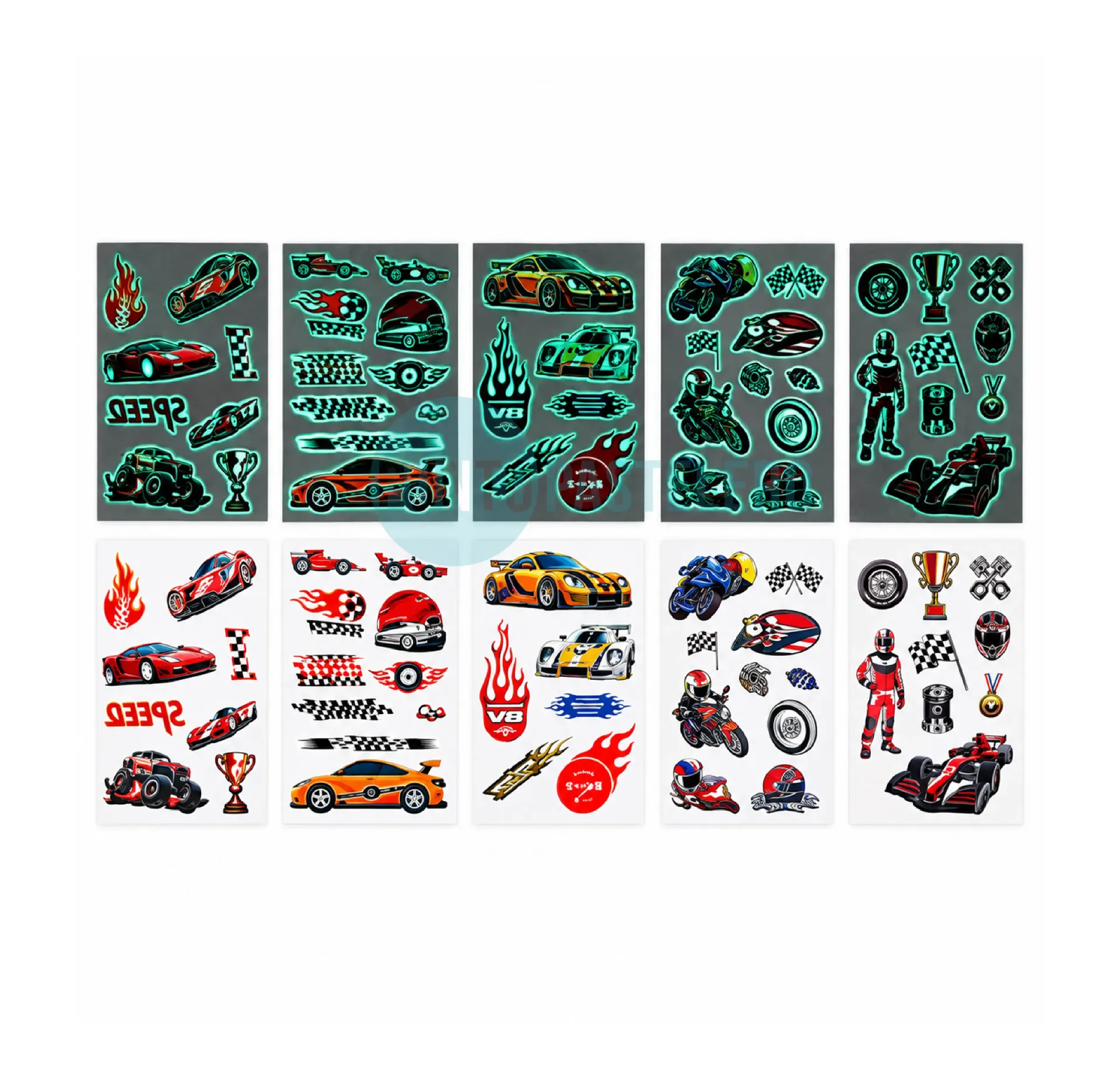 TATUAJES AUTOS (BRILLA EN LA OSCURIDAD) (X 5 U.)