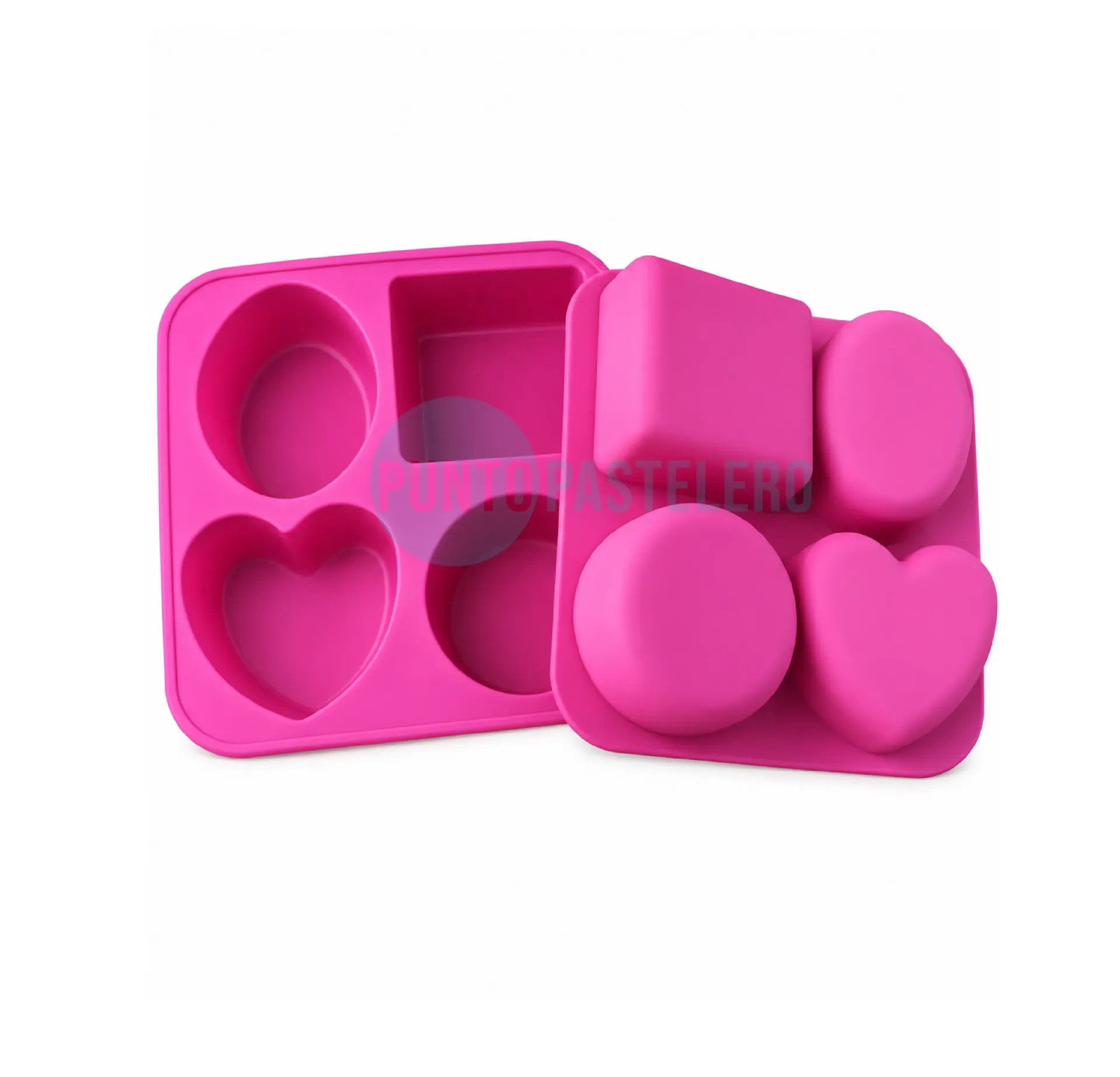 MOLDE SILICONA JABONERA 4 CAVIDADES (OVALO- CIRCULO- CUADRADO- CORAZON) [P]