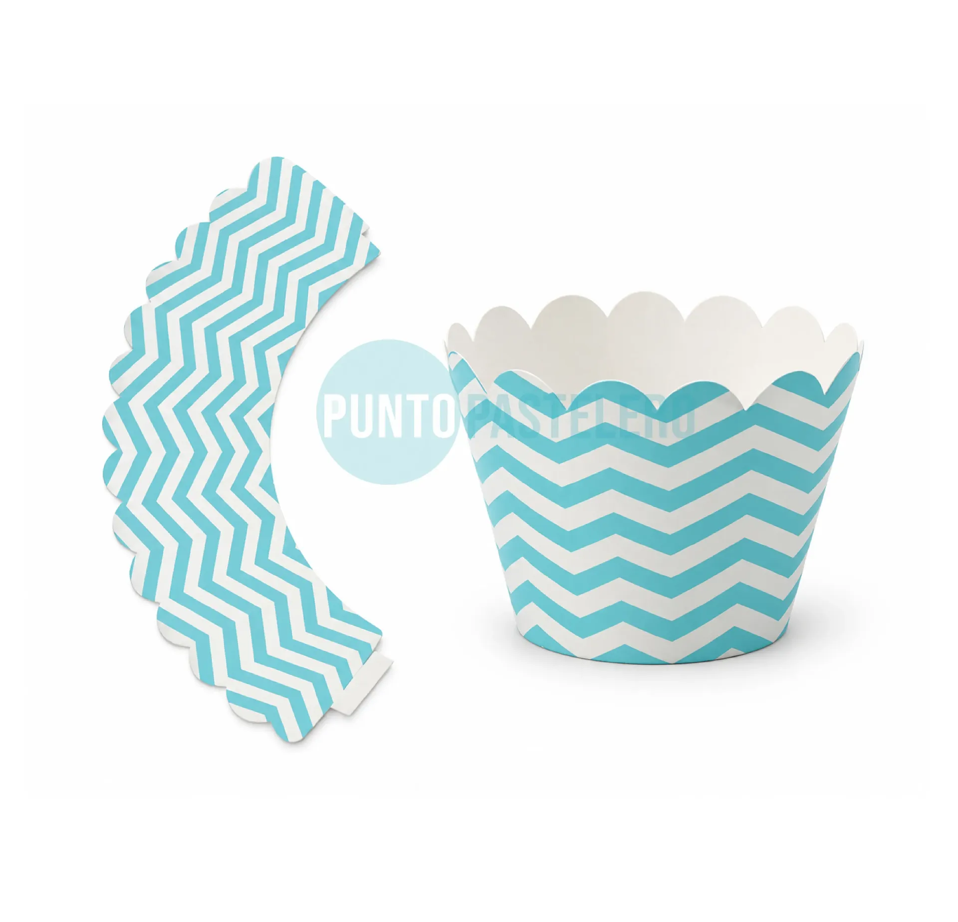 FAJA PARA CUPCAKE ZIG ZAG CELESTE (X 12 U.)